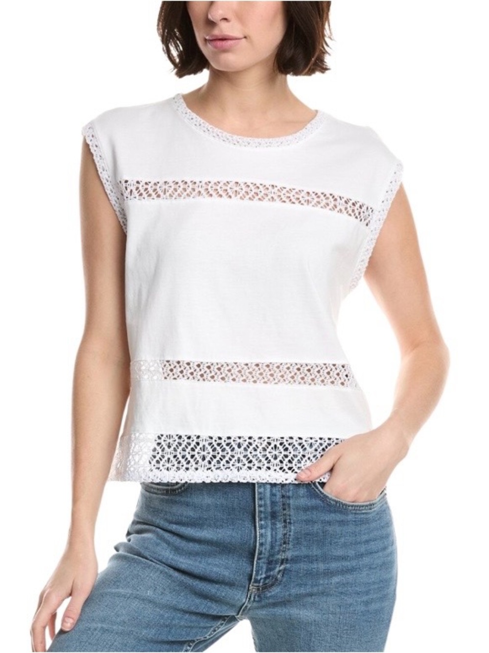 Rag & Bone‎ Rosie Muscle Tank Crochet Detail White Size SP